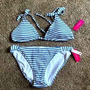 White and Blue Striped Bikini